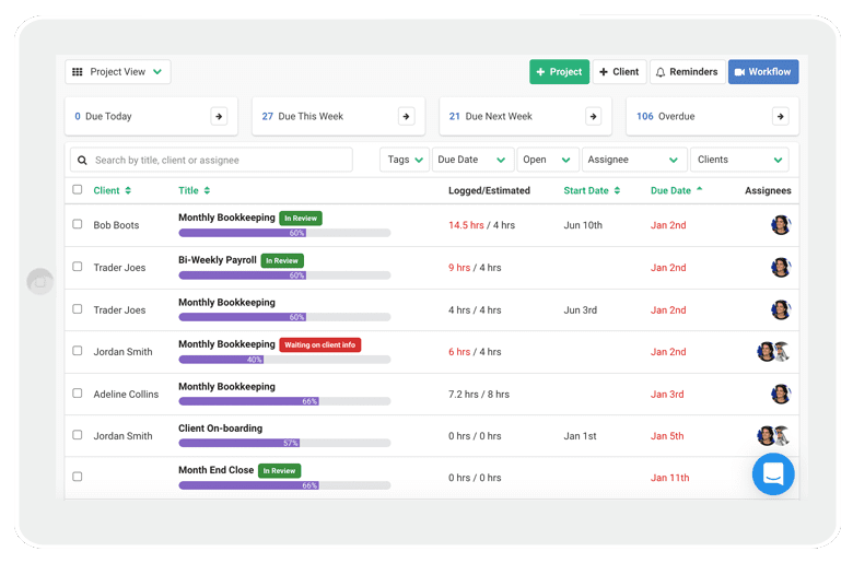 The screenshot shows a client management workflow in Financial Cents.