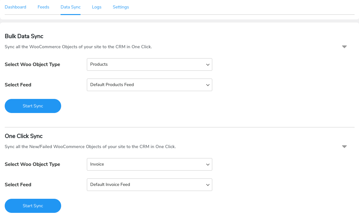 The screenshot shows the WooCommerce data sync setup for integrations like QuickBooks Online.