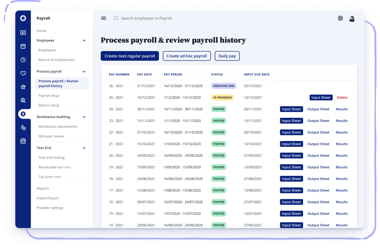 Image is of the Rise software payroll interface.