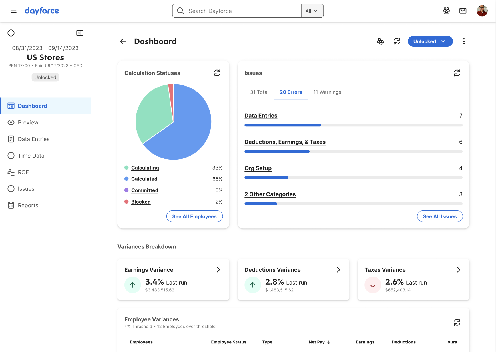 Image shows Ceridian Dayforce's interface.