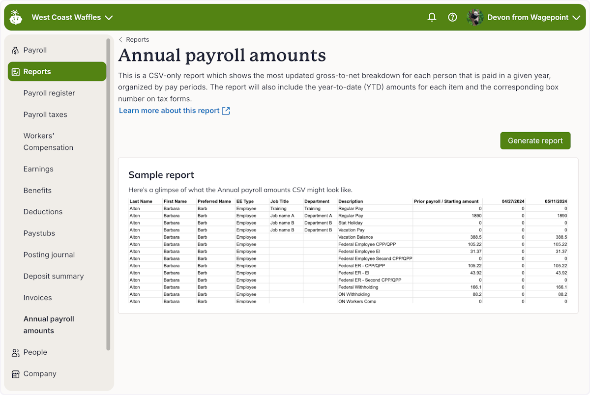 Wagepoint comprehensive reporting provides real-time visibility across all client accounts, making it easy to spot issues before they become problems. Wagepoint comprehensive reporting provides real-time visibility across all client accounts, making it easy to spot issues before they become problems.