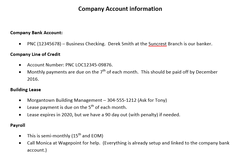 List your business accounts